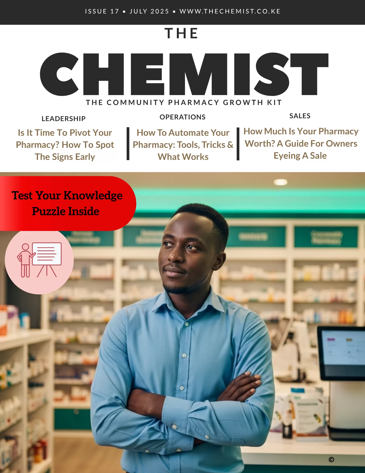 The Chemist magazine issue with tips on pharmacy Instagram and marketing.